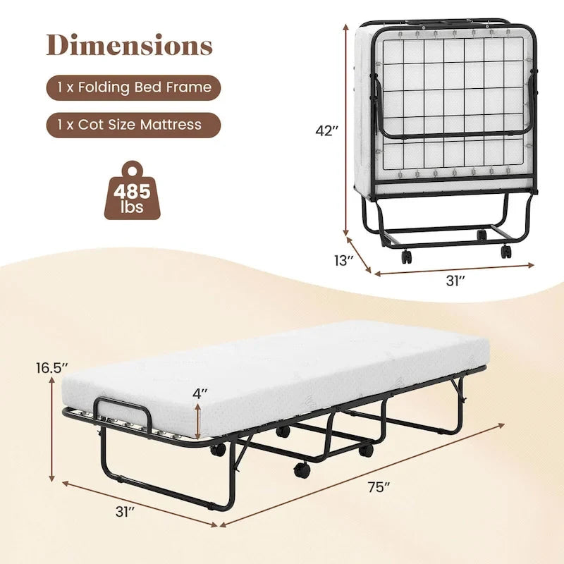 Folding Guest Bed with 4-Inch Memory Foam Mattress - 74 x 31
