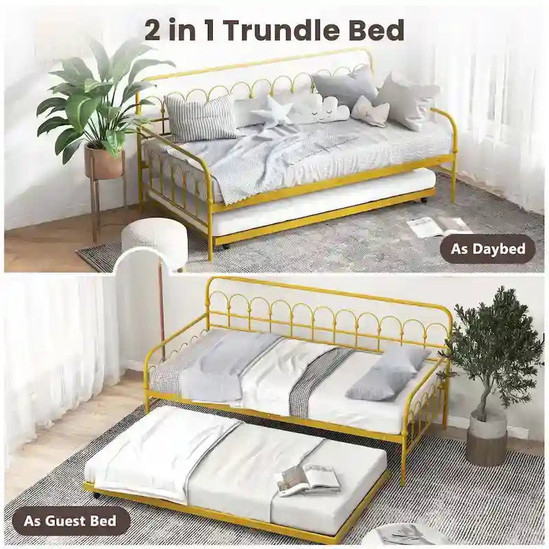 Kovová denní postel Twin Size s výsuvnou přistýlkou