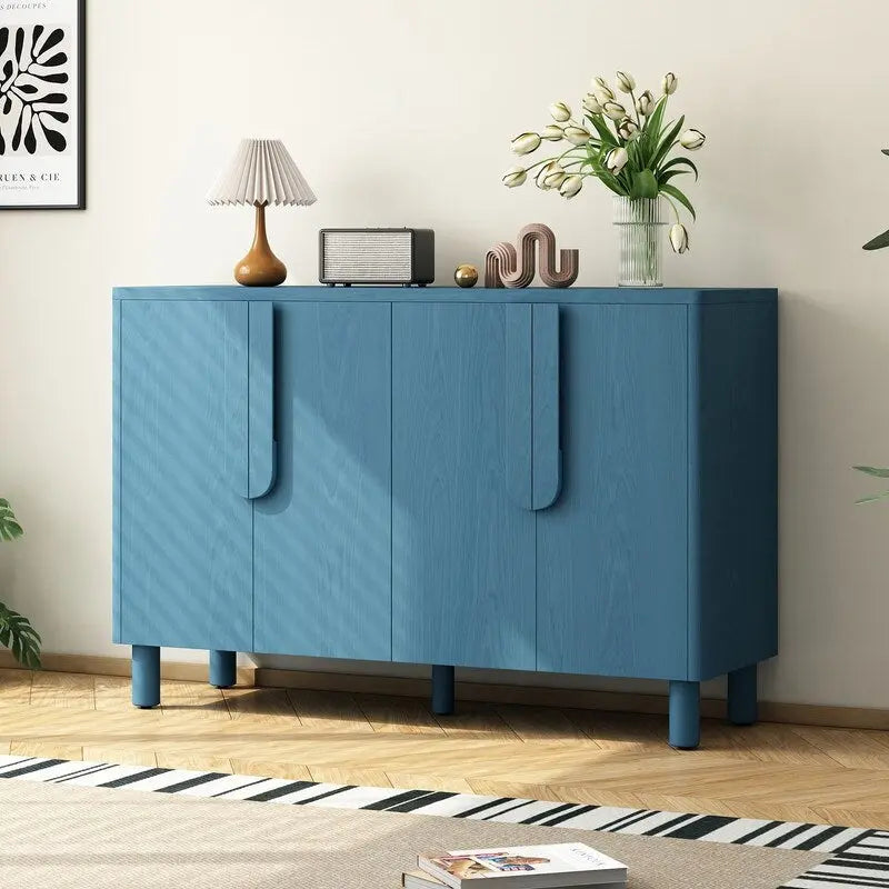 4-Door Buffet Cabinet with Storage, Wood Sideboard Cabinet with Unique Arc Handles and Adjustable Shelves