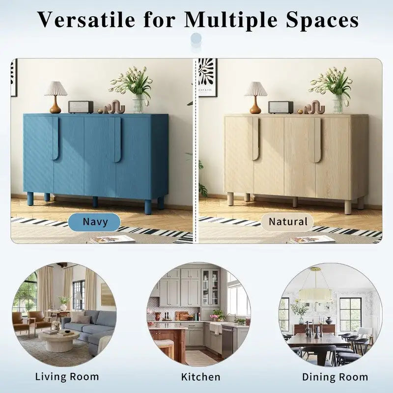 4-Door Buffet Cabinet with Storage, Wood Sideboard Cabinet with Unique Arc Handles and Adjustable Shelves