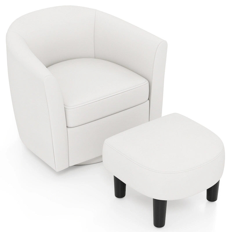 Swivel Barrel Chair with Ottoman Footrest and Curved Backrest