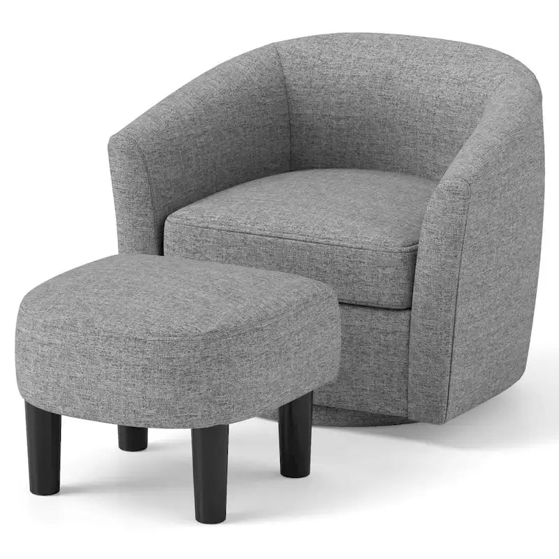 Swivel Barrel Chair with Ottoman Footrest and Curved Backrest