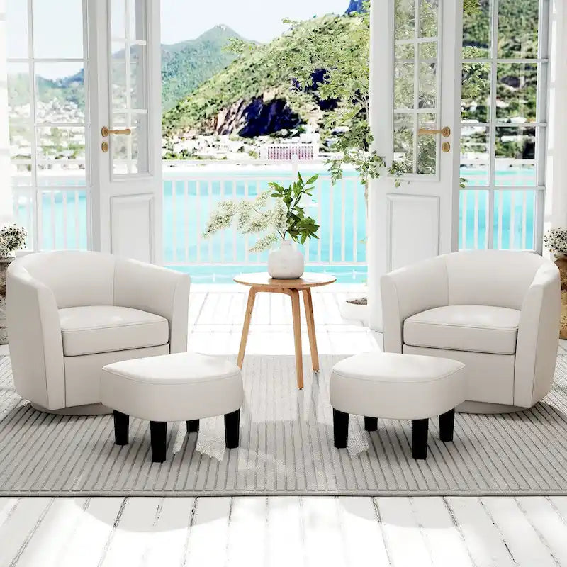 Swivel Barrel Chair with Ottoman Footrest and Curved Backrest