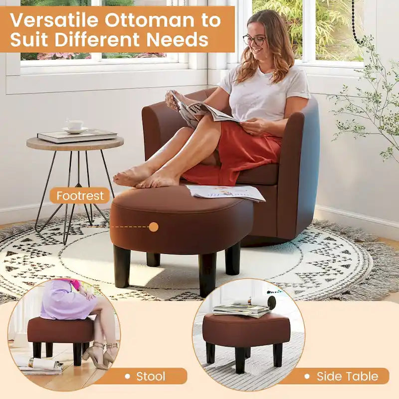 Otočné křeslo s podnožkou a zakřiveným opěradlem