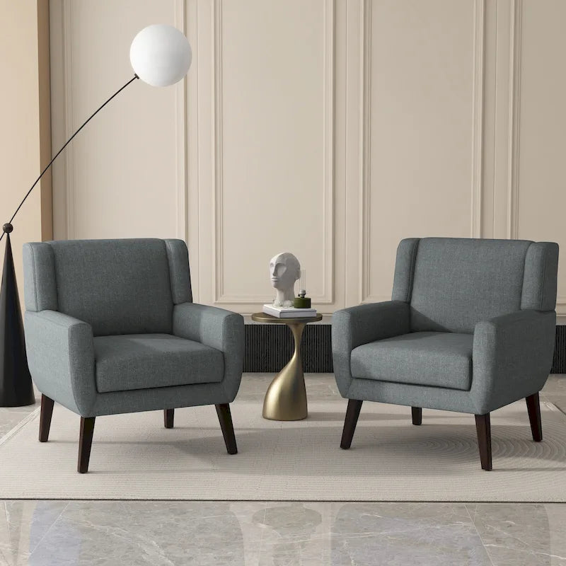 Linen Upholstered Accent Chair Wingback Armchair Set of 2