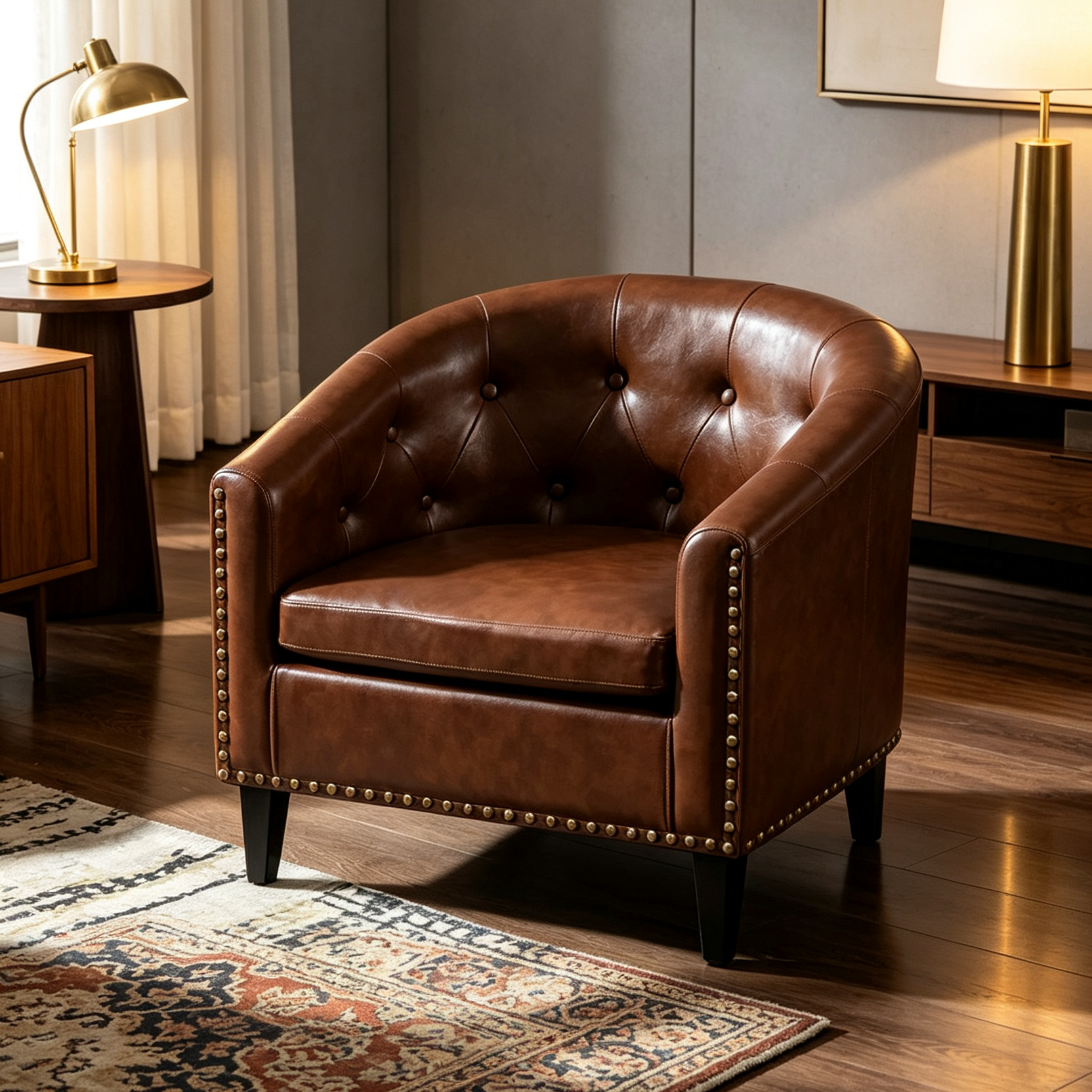Contemporary PU Leather Club Chair with Recessed Arms and Nailhead Trim