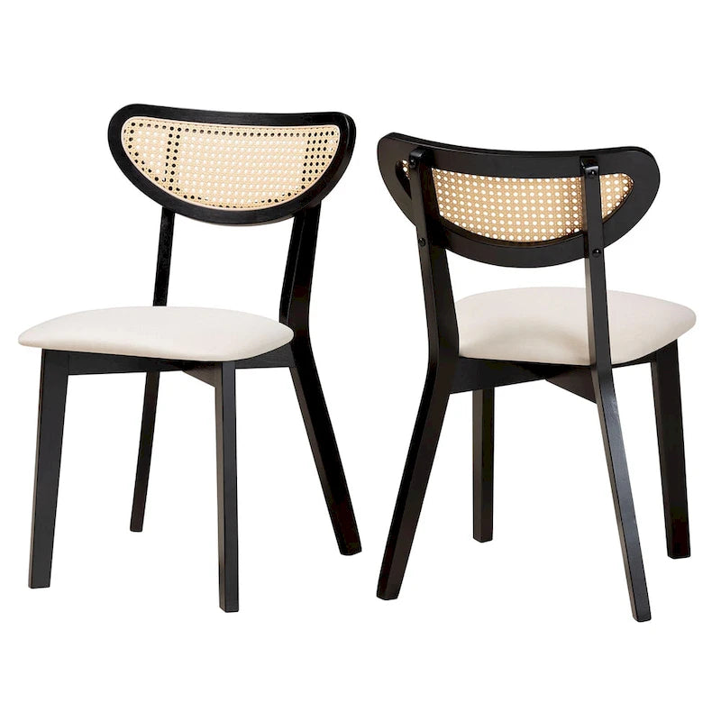 Mid-Century Modern Wood 2-Piece Dining Chair Set
