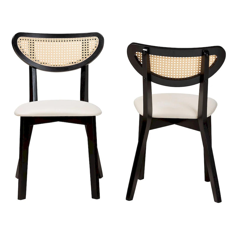 Mid-Century Modern Wood 2-Piece Dining Chair Set