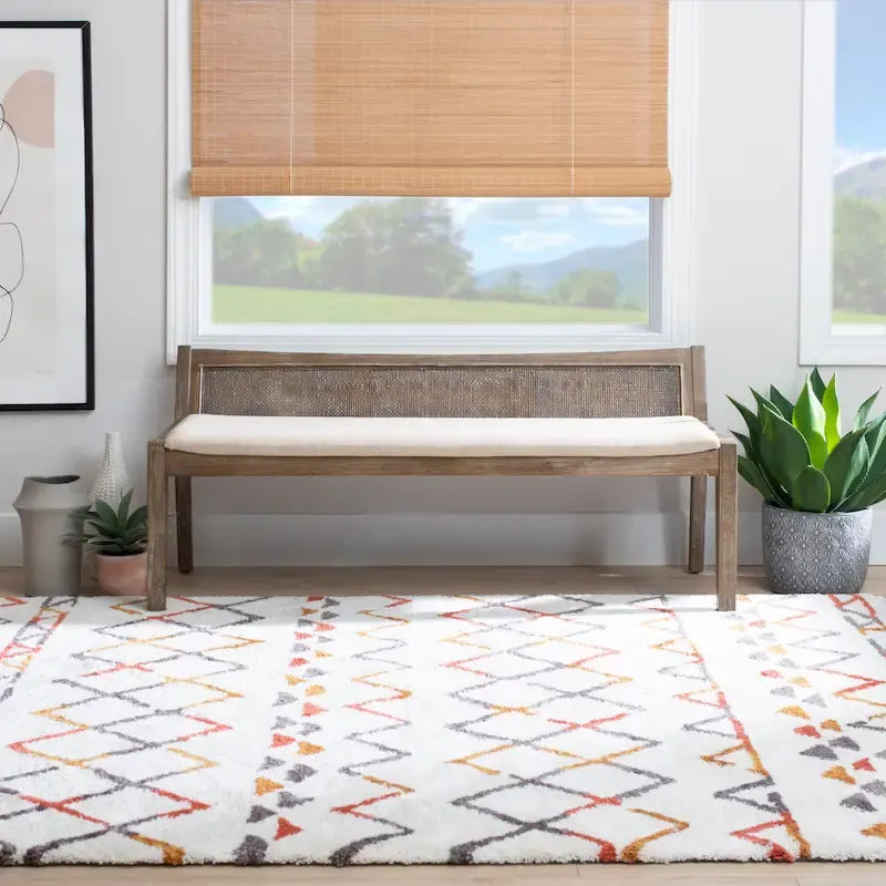 Solid Wood Cane Bench with Upholstered Seat