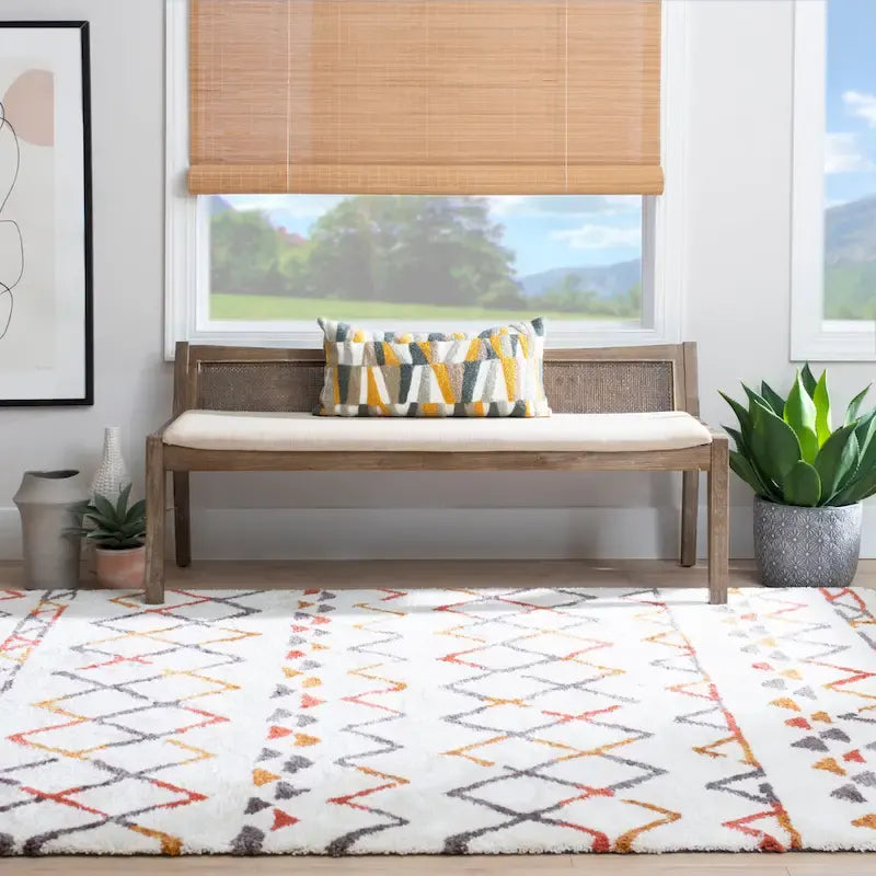 Solid Wood Cane Bench with Upholstered Seat