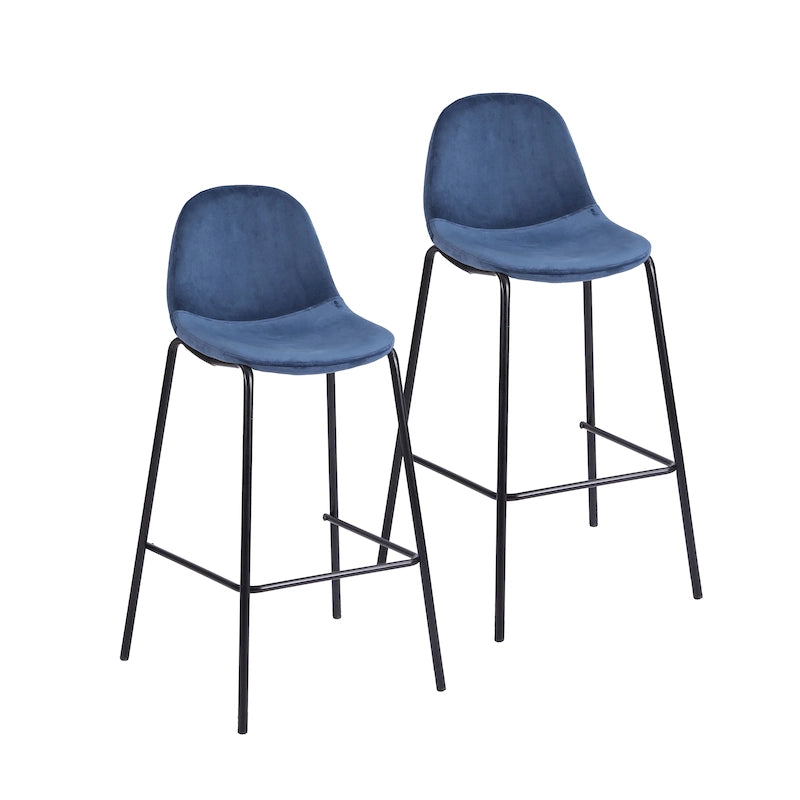 Velvet Bar Stools Set of 2 with Iron Legs