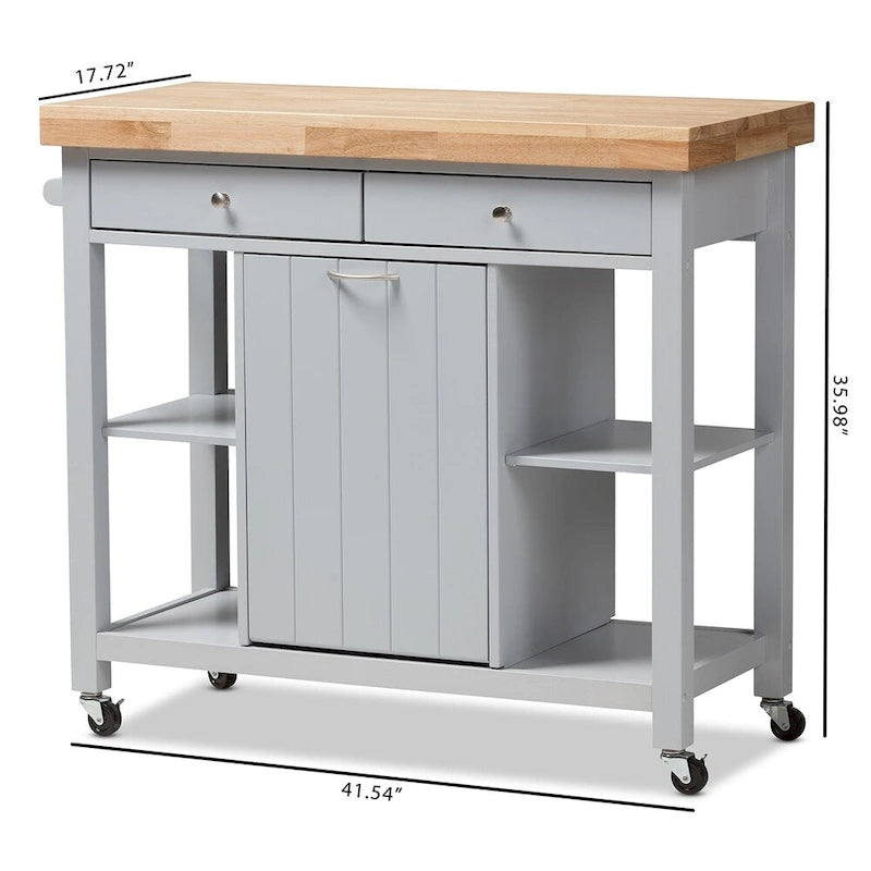 Farmhouse Grey Wood Kitchen Cart