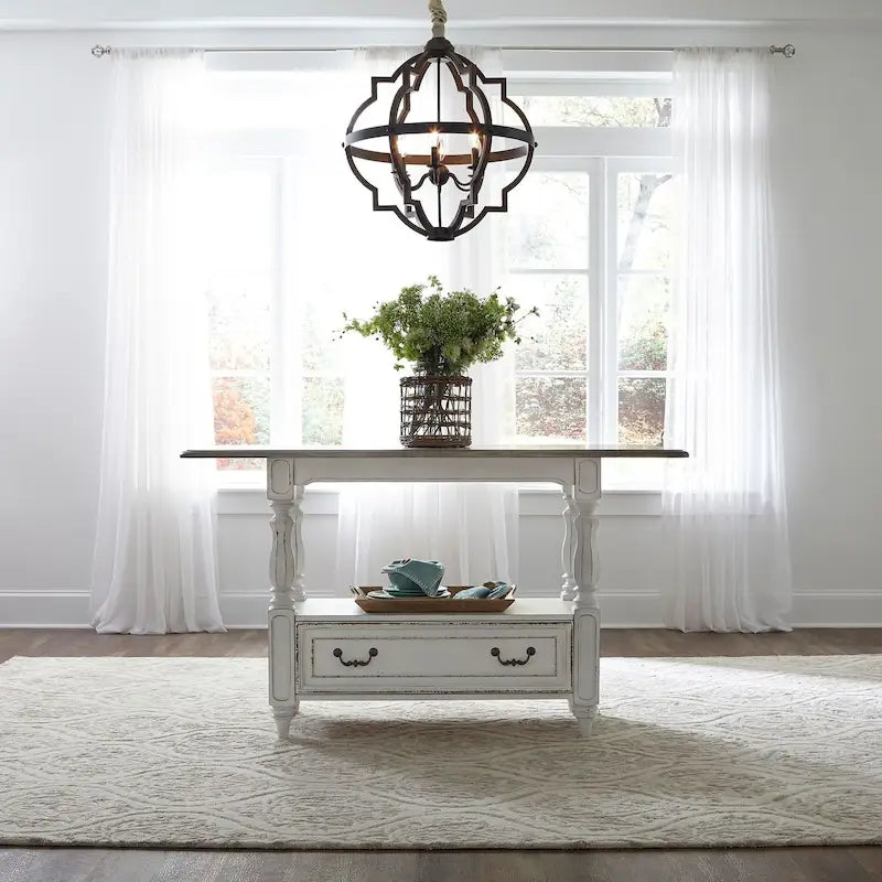 Antique White Weathered Bark Gathering Table