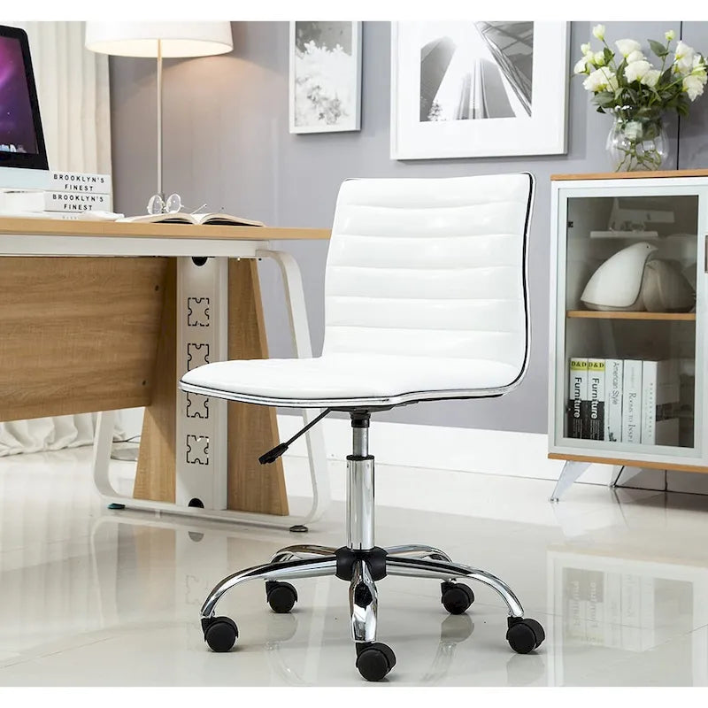 Swivel Mid-Back Armless Ribbed Task Chair - White Leather
