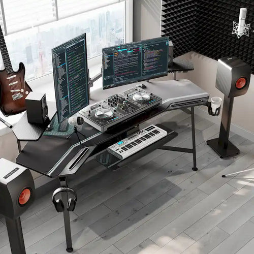72 Large Gaming Desk Black Multifunctional Computer Desk with Keyboard Tray