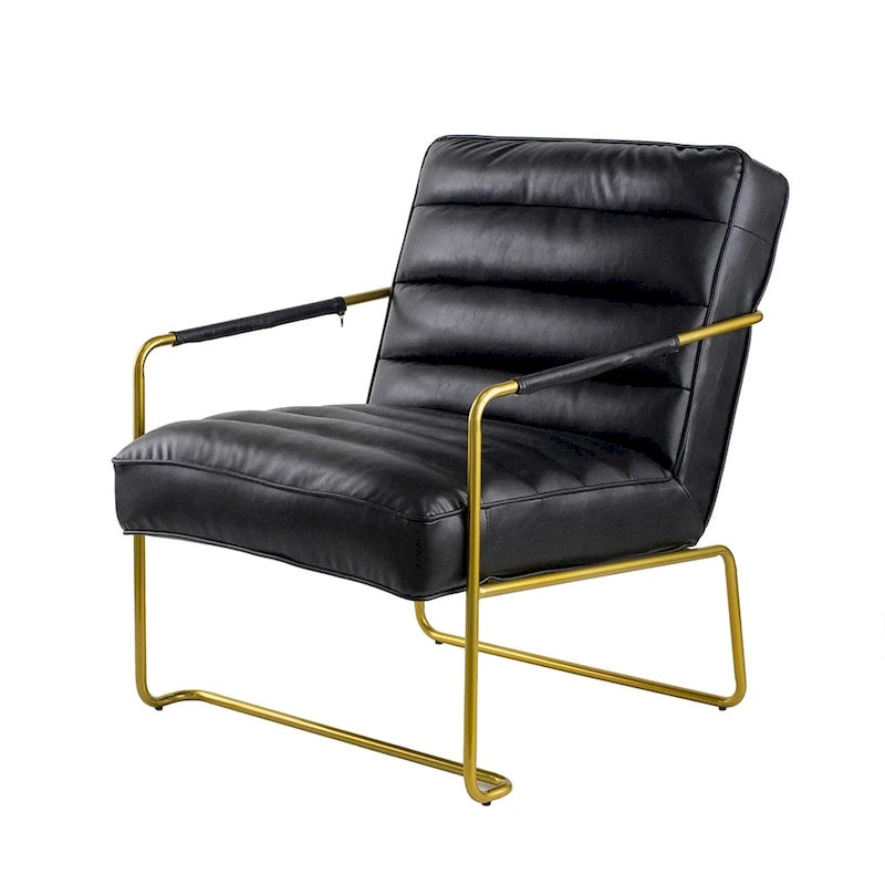 30-inch Black PU Leather Armchair with Gold Frame