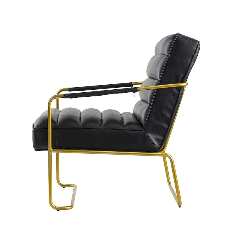 30-inch Black PU Leather Armchair with Gold Frame