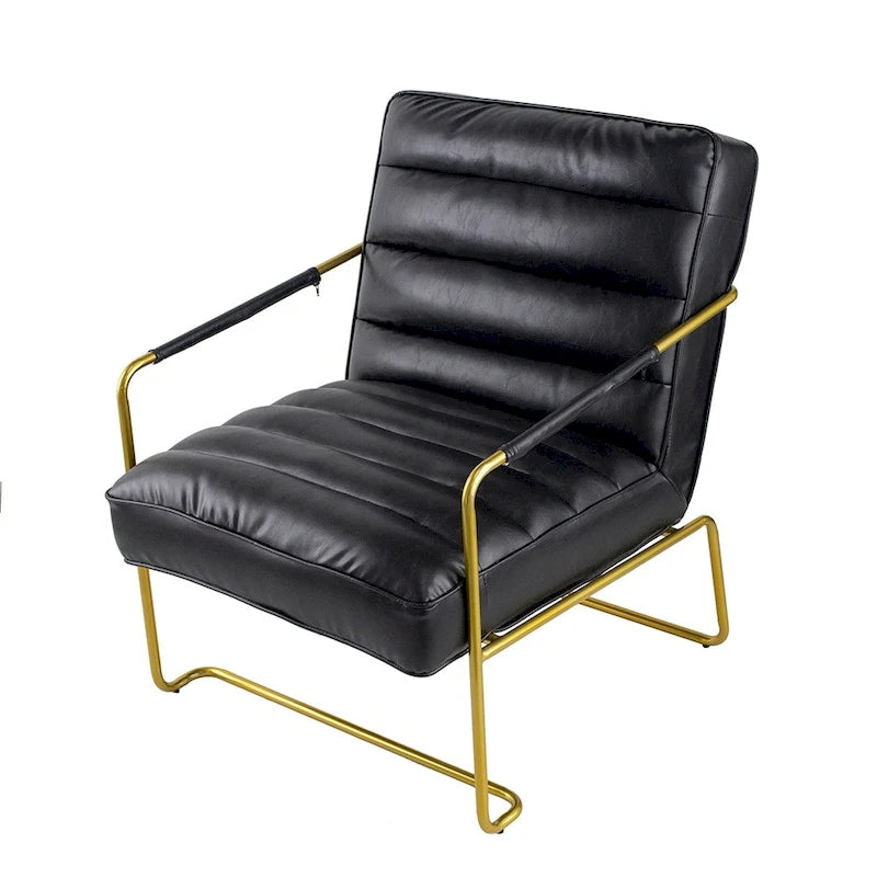 30-inch Black PU Leather Armchair with Gold Frame