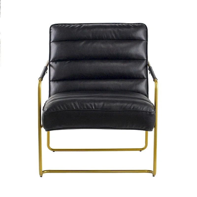 30-inch Black PU Leather Armchair with Gold Frame