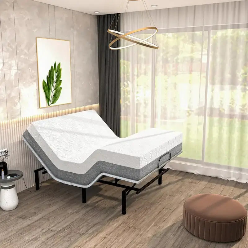 Nastavitelný rošt s 12" hybridní matrací, masáží, USB, osvětlením pod postelí, aplikací, naklápěním hlavy a nohou