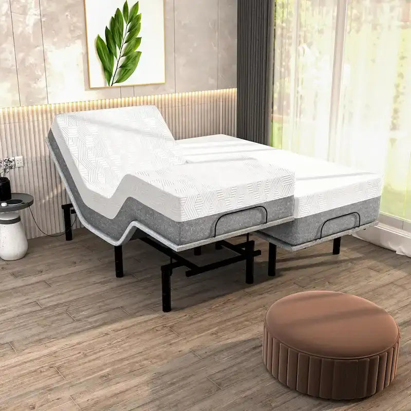 Nastavitelný rošt s 12" hybridní matrací, masáží, USB, osvětlením pod postelí, aplikací, naklápěním hlavy a nohou
