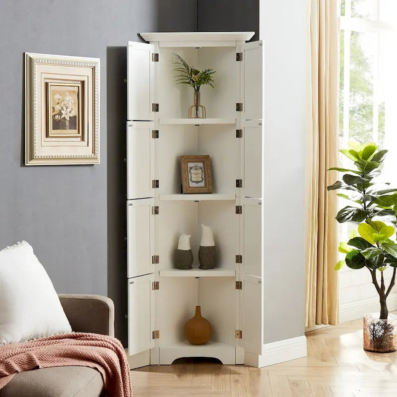 Tall Storage Cabinet with 4 Shelves for Living Room, Kitchen