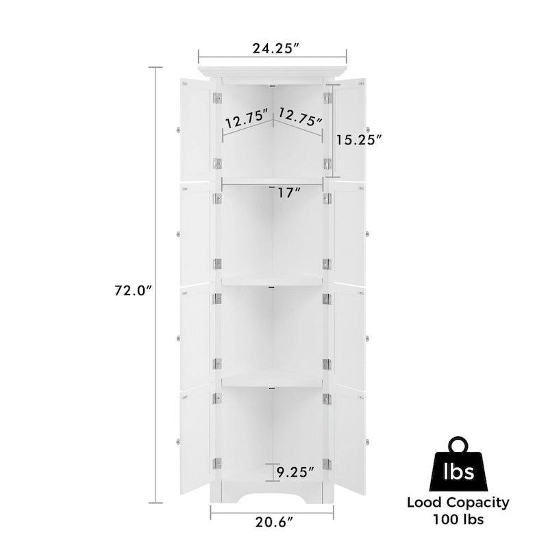 Tall Storage Cabinet with 4 Shelves for Living Room, Kitchen