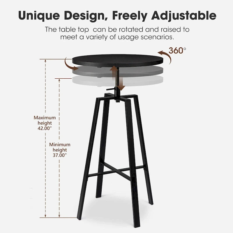 Industrial Wood Top Adjustable Round Pub Bar Table