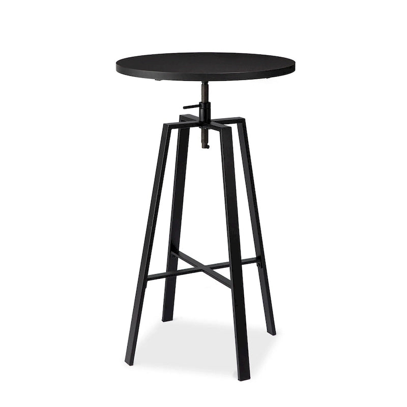 Industrial Wood Top Adjustable Round Pub Bar Table