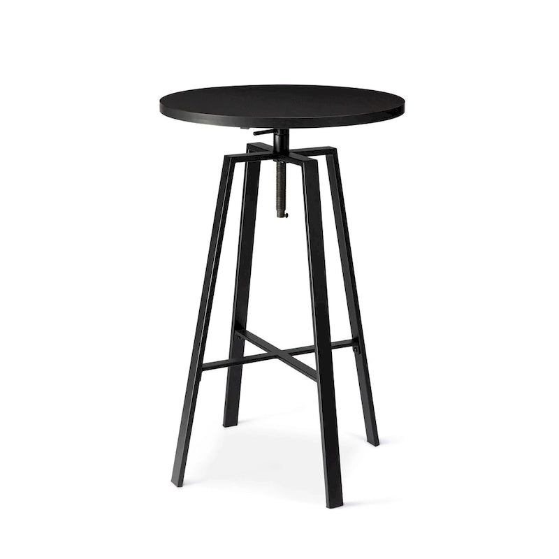 Industrial Wood Top Adjustable Round Pub Bar Table