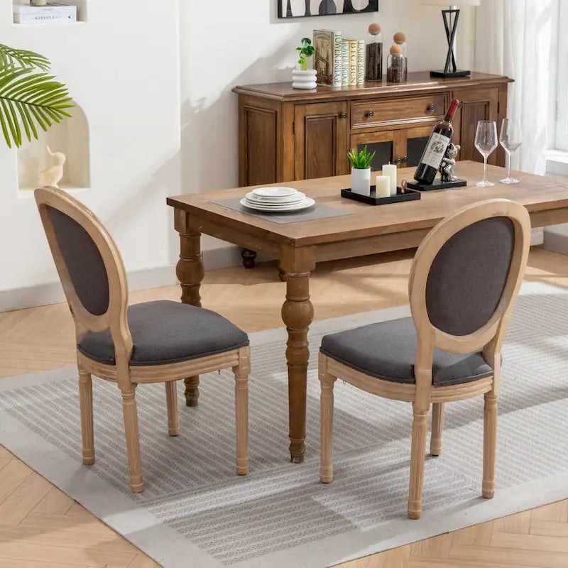 French Style Solid Wood Antique Dining Chair, Set of 2